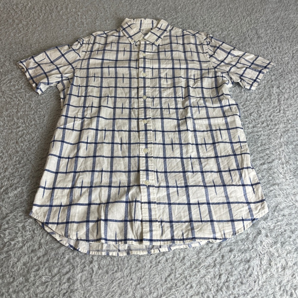 Old Navy Mens Slim Fit Linen Cotton Short Sleeve Button Down Shirt Blue White S